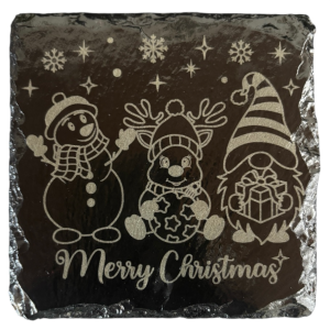 Schiefer Untersetzer 10 x 10 cm "MERRY CHRISTMAS Schnee"